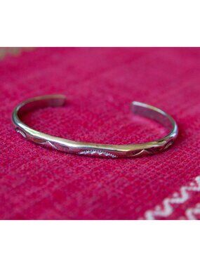 Vintage Navajo Sterling Silver Cuff Bracelet with stamped sun design